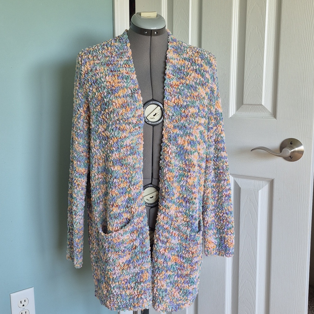 Multi Color Duster Cardigan, Size M by Jessica Simpson, Pastel Colors, Like New